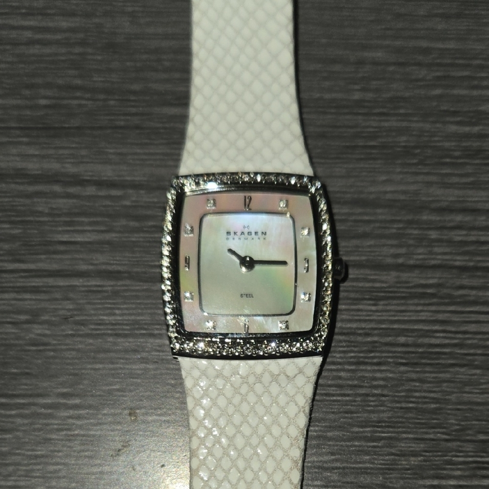 Skagen Mother of Pearl Dial Watch with White Strap